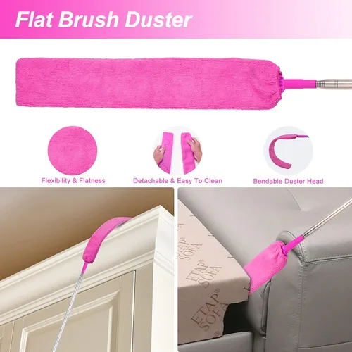 Miniatura 5 de Plumeros de microfibra para limpieza, plumeros con poste de extensión, plumeros flexibles y lavables para ventiladores de techo alto, persianas