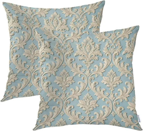 Miniatura 11 de Batmerry Juego de 2 fundas de almohada decorativas con estampado floral gris y blanco de 18 x 18 pulgadas, estilo victoriano con patrón de flores