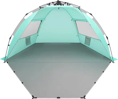 Oileus - Tienda de campaña de playa XL para 4 personas, tienda de campaña portátil instantánea para playa con bolsa de transporte, estacas, 6 bolsas