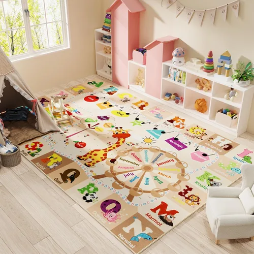 Alfombras infantiles lavables para sala de juegos, alfombras de aprendizaje educativas y divertidas con formas de animales del alfabeto ABC,