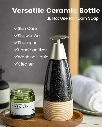 Miniatura 5 de Dispensador de jabón de cerámica con 2 bombas para jabón de manos, champú, loción, acondicionador, botella de jabón recargable de 12 oz con embudo