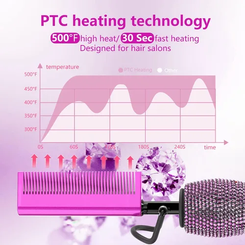 Miniatura 4 de DAN Technology Peine eléctrico de 500 grados para pelucas, peine de calefacción de diamante, apagado automático de 60 minutos y 7 temperaturas