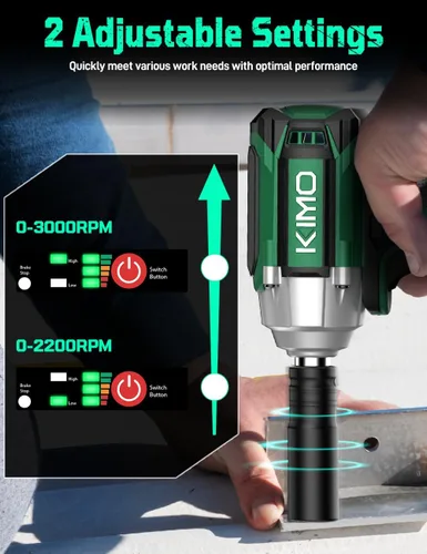 Miniatura 5 de KIMO - Llave de impacto 1/2 inalámbrica, 550 N.m/406 pies-libras de par máximo y 3000 RPM, batería de 2 x 20 V 3.0 Ah, pistola de impacto con 7 Verde