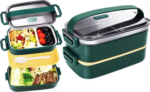 Miniatura 20 de Lonchera Bento para niños, mujeres y hombres, 47 onzas, 2 compartimentos, para ensalada, aperitivos, ensalada, paquete de preparación de alimentos