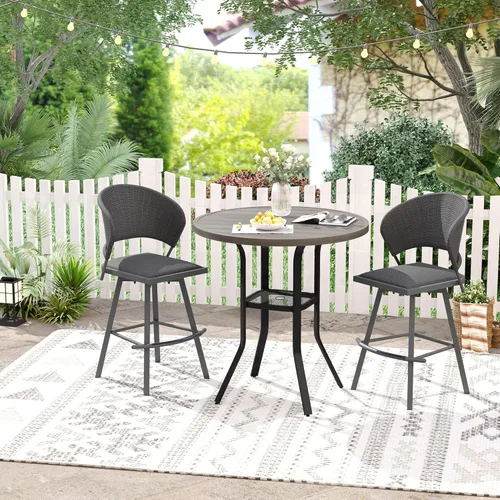 Miniatura 31 de VICLLAX Juego de barra de patio al aire libre de 3 piezas, mesa redonda de altura con agujero para sombrilla y 2 sillas de textileno para césped