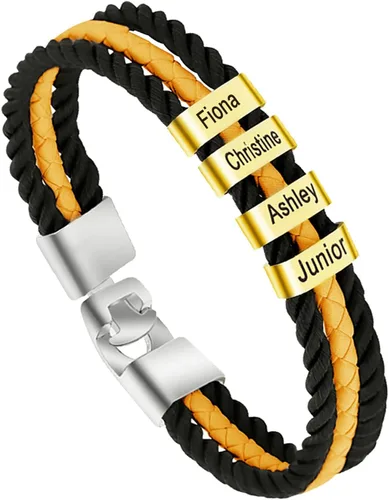 Miniatura 31 de Pulseras de cuero personalizadas para hombre con 1-6 nombres, pulsera trenzada personalizada con cuentas para papá, marido, día del padre, San