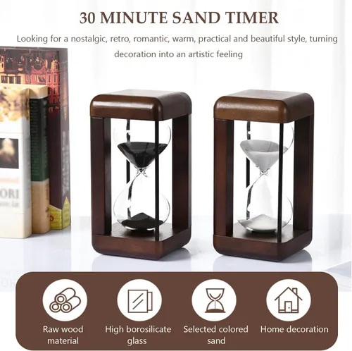 Miniatura 3 de Temporizador de arena, reloj de arena de 30 minutos, reloj de arena decorativo grande de madera maciza, cristal de hora con arena, utilizado