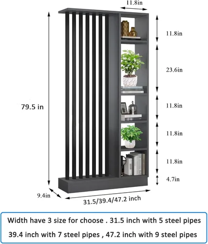 Miniatura 3 de Divisor de habitación de piso a techo con estantes, pantalla de división independiente, muebles divisores de habitación de estilo industrial