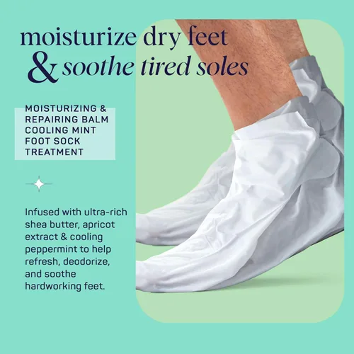 Miniatura 3 de Spa Life - Juego de calcetines hidratantes y bálsamo reparador de pies de menta refrescante para hombre, máscara hidratante revitalizante
