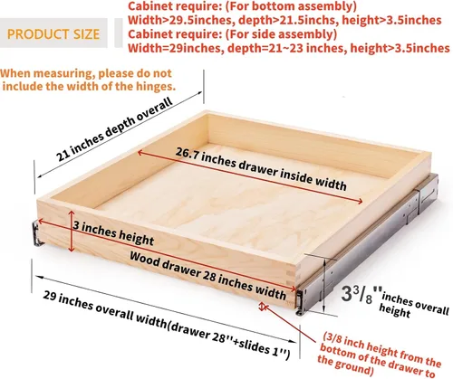 Miniatura 3 de Mulush Organizador de cajones de madera de 29 pulgadas de ancho x 21 pulgadas de profundidad x 3 pulgadas de alto, cierre suave para cocina