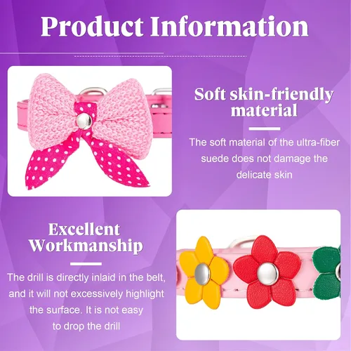 Miniatura 4 de 4 collares de perro rosados con tachuelas y tachuelas, collar de perro con lazo de diamantes de imitación, collar de perro con diamantes