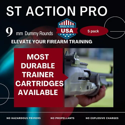 Miniatura 5 de ST Action Pro - Rondas ficticias de 9mm – Paquete de 5 municiones de entrenamiento inertes para tiro en seco, ejercicios de mal funcionamiento y uso