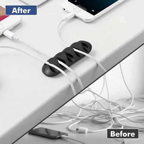 Miniatura 5 de Flezoo Clips para Cables Sujetador de Cordones - 18 PCS Organizador Adhesivo Negro de Cables de Teléfono Soporte para Cargador Clips de Gestión