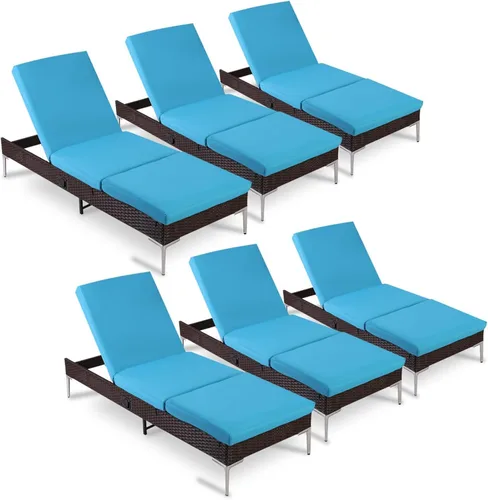 Miniatura 22 de Sillón de mimbre para exteriores, tumbona de piscina con respaldo reclinable infinito, muebles de patio, silla para tomar el sol con cojín