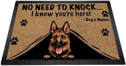 Miniatura 23 de Felpudo personalizado para amantes de los perros, diseño de pastor alemán, No Need to Knock I Konw You're Here, 27.5 x 17.7 pulgadas German Shepherd