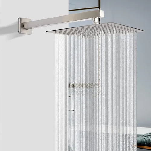 Miniatura 7 de Cabezal de ducha con brazo de extensión, cuadrado de alta presión con brazo de ducha, cobertura de cuerpo completo de cascada de lluvia de acero