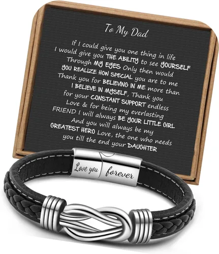 Miniatura 24 de Pulseras de nudo JoycuFF Regalos para hombres Marrón cuero trenzado acero inoxidable pulseras de infinito con inscripción Amor eterno Regalos