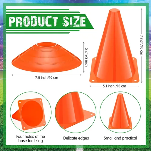 Miniatura 2 de Vinsot 108 Pack Plastic Traffic Cones Set 48 Pack Agility Field Marker Soccer Cones 60 Pack Disc Training Cones with 3 Portable Bags for Skating