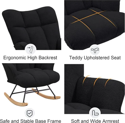 Miniatura 6 de Zedachica Mecedora tapizada para cuarto de bebé, silla mecedora tapizada, asiento acolchado con respaldo alto, cómoda silla auxiliar para sala