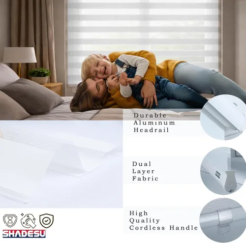 Miniatura 3 de ShadesU Persianas sin cordones estilo cebra para privacidad, mezcla de poliéster, color blanco, altura máxima 72 pulgadas, ancho 20 pulgadas