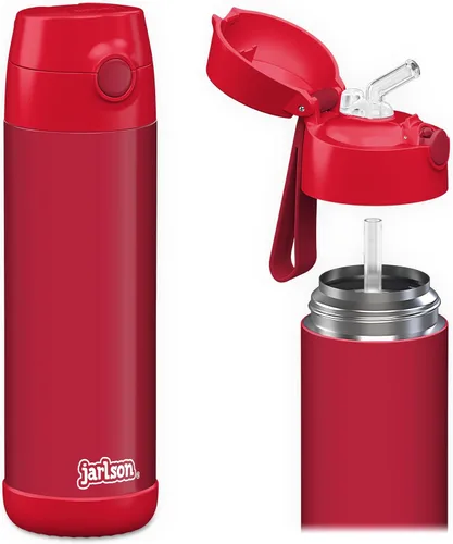 Miniatura 12 de Jarlson® CHARLI - Botella de agua para niños [12 onzas], botella térmica de acero inoxidable con pajilla, botella de agua aislada a prueba
