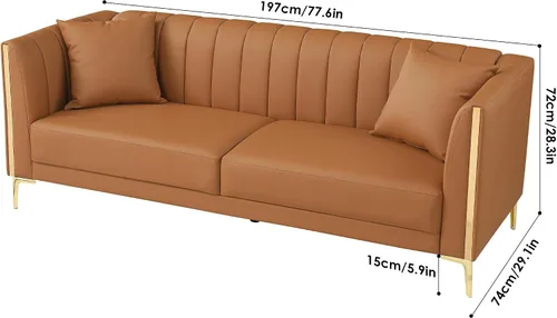 Miniatura 2 de FOTOSOK Sofá de 78 pulgadas, sofás modernos de cuero para sala de estar, cómodo, sofá de piel sintética de 3 plazas con 2 cojines y patas de metal