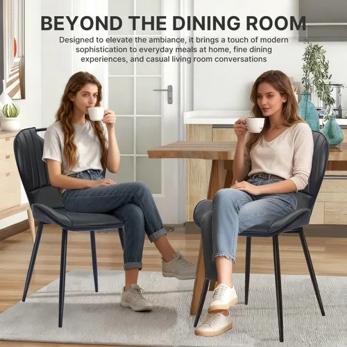 Miniatura 2 de Juego de 4 sillas de comedor, modernas sillas de cocina y comedor de piel sintética con patas de metal, soporte ergonómico para la espalda