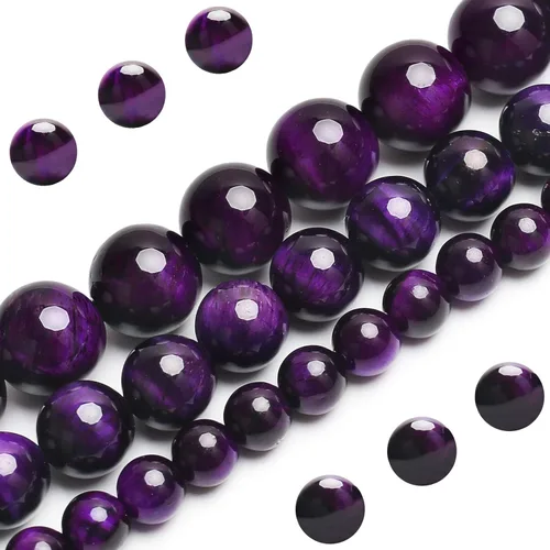 Miniatura 10 de Cuentas Naturales Clásicas de Ojo de Tigre, Cuentas Redondas de Piedra Preciosa de Grado AAA en Lote Suelto de 8MM 100PCS, Opciones a Granel, Clásico