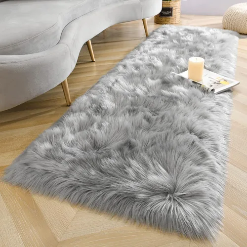 Miniatura 36 de LOCHAS Alfombra mullida ultrasuave, alfombra de pelo sintético de oveja, para el dormitorio, para colocar junto a la cama, para la sala
