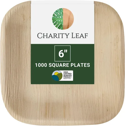 Miniatura 7 de Platos cuadrados desechables de hoja de palma Charity Leaf de 6" (15 cm) (50 piezas) Platos de servir tipo bambú, tablas desechables, vajilla