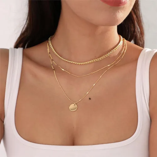 Miniatura 2 de ASCOMY Collares en capas para mujer, delicado collar de oro chapado en oro de 14 quilates, collar de espiga para mujer, collar de cruz de perlas