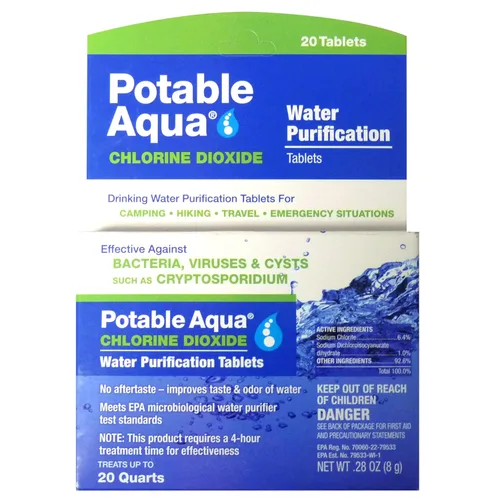 Tabletas portátiles purificadoras de agua de dióxido de cloro, para obtener agua bebible para camping y emergencias