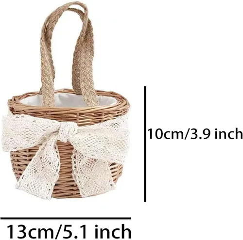 Miniatura 2 de Cestas de flores para niñas, 2 paquetes de cestas de flores tejidas rústicas portátiles para niños, cestas de mimbre hechas a mano de 5.1 pulgadas
