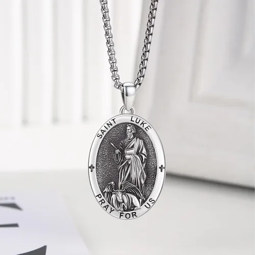 Miniatura 73 de Collar con colgante de plata de ley 925 con medalla de San Patrón, joyería religiosa para hombres y mujeres, con cadena de acero inoxidable 316L