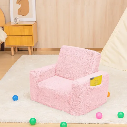 Miniatura 6 de SLIGUY Sofá convertible para niños pequeños, sofá a tumbona, funda de sherpa, color rosa oscuro Rosa Sherpa
