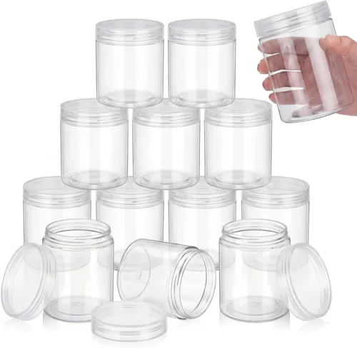 Miniatura 60 de SATINIOR Paquete de 12 frascos de plástico con tapas, frascos redondos para cosméticos de viaje, para artículos de tocador, loción, crema