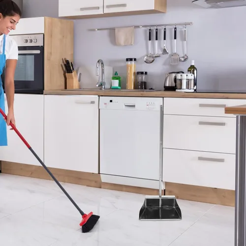Miniatura 6 de Lurrose Recogedor vertical con mango largo, pala de basura de gran capacidad para limpieza del hogar, agarre ergonómico, diseño resistente al