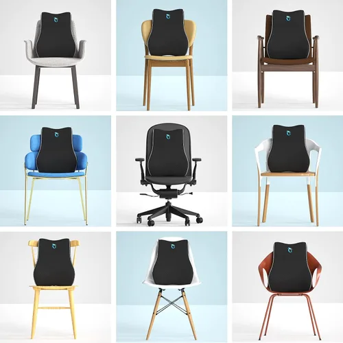Miniatura 8 de Almohada de apoyo lumbar para silla de oficina y asiento de automóvil, cojín ergonómico de espuma viscoelástica con correas ajustables dobles, malla