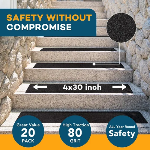 Miniatura 2 de VOISEN Peldaños para escaleras al aire libre, 4" x 30" paquete de 20, tiras antideslizantes precortadas, cinta adhesiva de agarre, impermeable