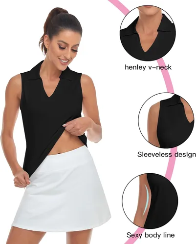 Miniatura 2 de Soneven Camisas de golf sin mangas con estampado que absorbe la humedad, cuello en V, camisas polo de golf con espalda cruzada