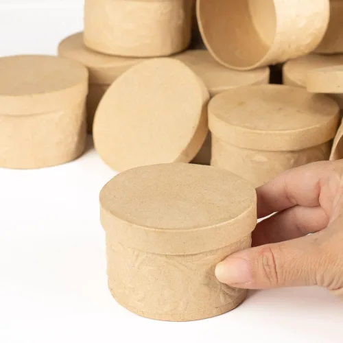 Miniatura 2 de Paquete de 12 cajas redondas de papel maché en relieve de Factory Direct Craft – Cajas redondas de papel maché en relieve con tapas. Úsalo como una