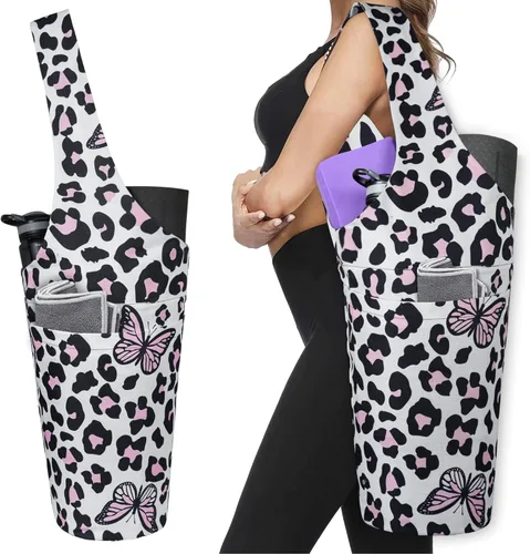 Miniatura 30 de Bolsa de esterilla de yoga impresa a la moda con bolsillo lateral grande y bolsillo con cremallera, bolsa larga de yoga que se adapta a la mayoría