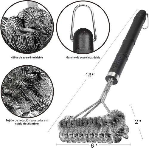 Miniatura 5 de GRILLART Cepillo de parrilla [alambre + hélice] cepillo combinado para barbacoa - cepillo de limpieza de parrilla seguro y eficiente - cepillo