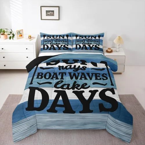 Miniatura 28 de Erosebridal Juego de edredón de reglas del lago, juego de ropa de cama tamaño matrimonial, edredón rústico para niños y niños, decoración de cabaña