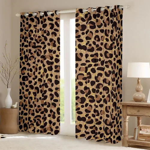 Miniatura 2 de Feelyou Cortinas opacas con estampado de leopardo para dormitorio, sala de estar, safari, cortinas de oscurecimiento de habitación con purpurina