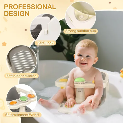 Miniatura 3 de Asiento de baño para bebés de 6 meses en adelante, asiento de baño antideslizante para bebé y recién nacido con ventosas, asiento seguro para bañera