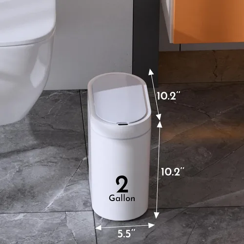 Miniatura 2 de SYNCVIBE Basurero de baño con tapa de 2 galones delgado con sensor de movimiento, cubo de basura de plástico automático estrecho para dormitorio