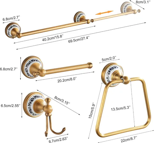 Miniatura 2 de Juego de accesorios de baño de bronce antiguo, toallero ajustable, soporte para rollo de papel higiénico, soporte para toalla de mano, gancho, juego