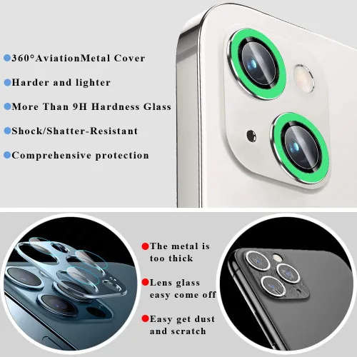 Miniatura 7 de Protector de lente de cámara luminoso brillante compatible con iPhone 13 (6.1 pulgadas)/13 Mini (5.4 pulgadas), vidrio templado ultra