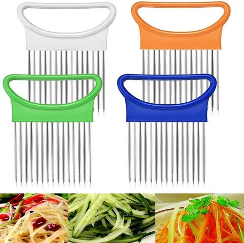 Miniatura 5 de Juego de 4 piezas de soporte de cebolla, cortador de cebolla, de acero inoxidable, fruta, tomate, limón, patata, verduras, herramienta